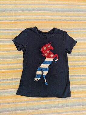 ⭐ Girls Celebrate Patriotic Glitter Sparkle Unicorn Shirt M 7-8